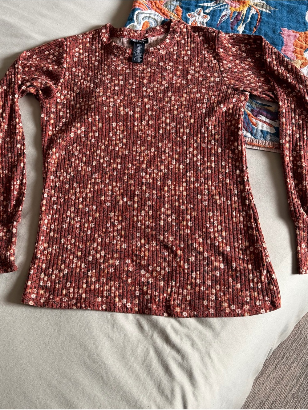 Wrangler Burnt Orange Floral Ribbed Long-Sleeve Tee
